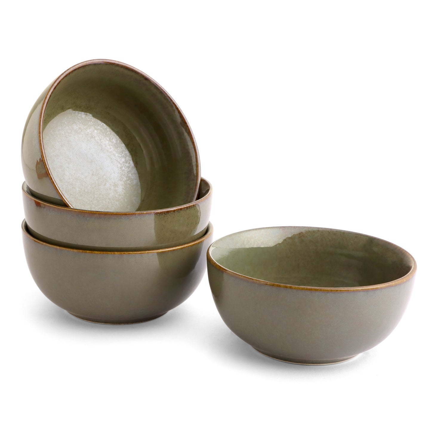 KLÉ Ceramics Soup Bowls | Set of 4 | Ideal for Soups and Cereals | 500 ml (Moss Green)