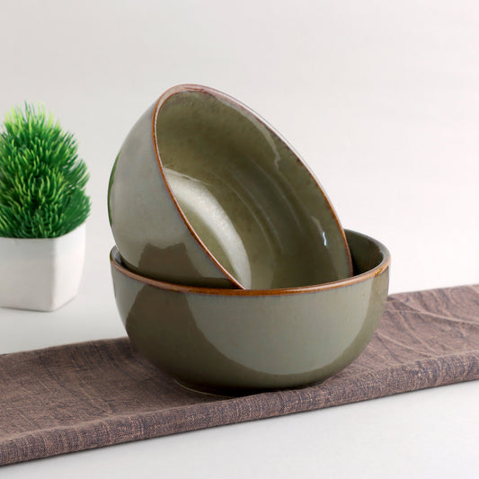 KLÉ Ceramics Soup Bowls | Set of 2 | Ideal for Soups and Cereals | 500 ml (Moss Green)