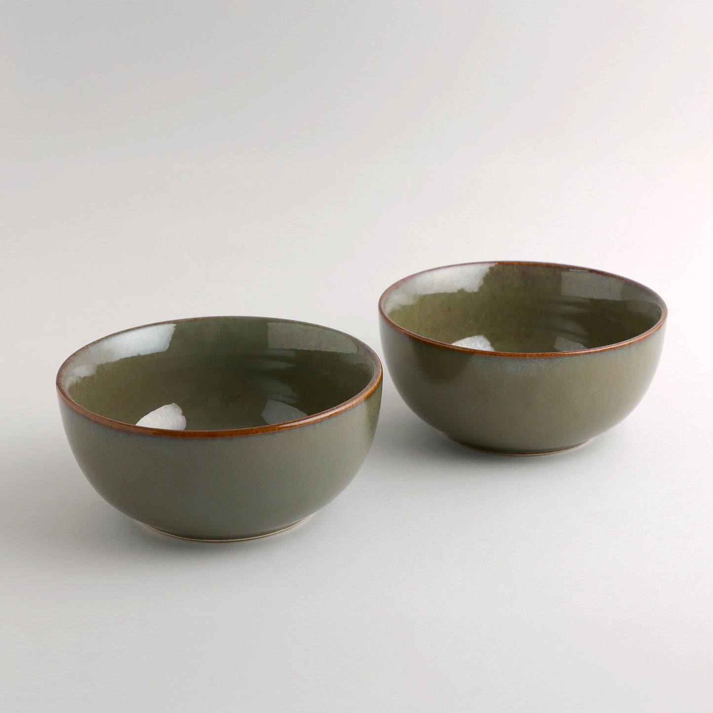 KLÉ Ceramics Soup Bowls | Set of 2 | Ideal for Soups and Cereals | 500 ml (Moss Green)