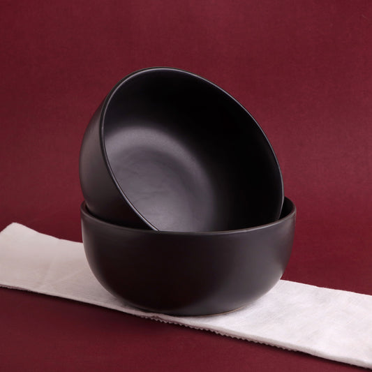 KLÉ Ceramics Serving Bowl | Set of 02 | Ideal for Mixing and Serving | 1500ml (Matte Black)