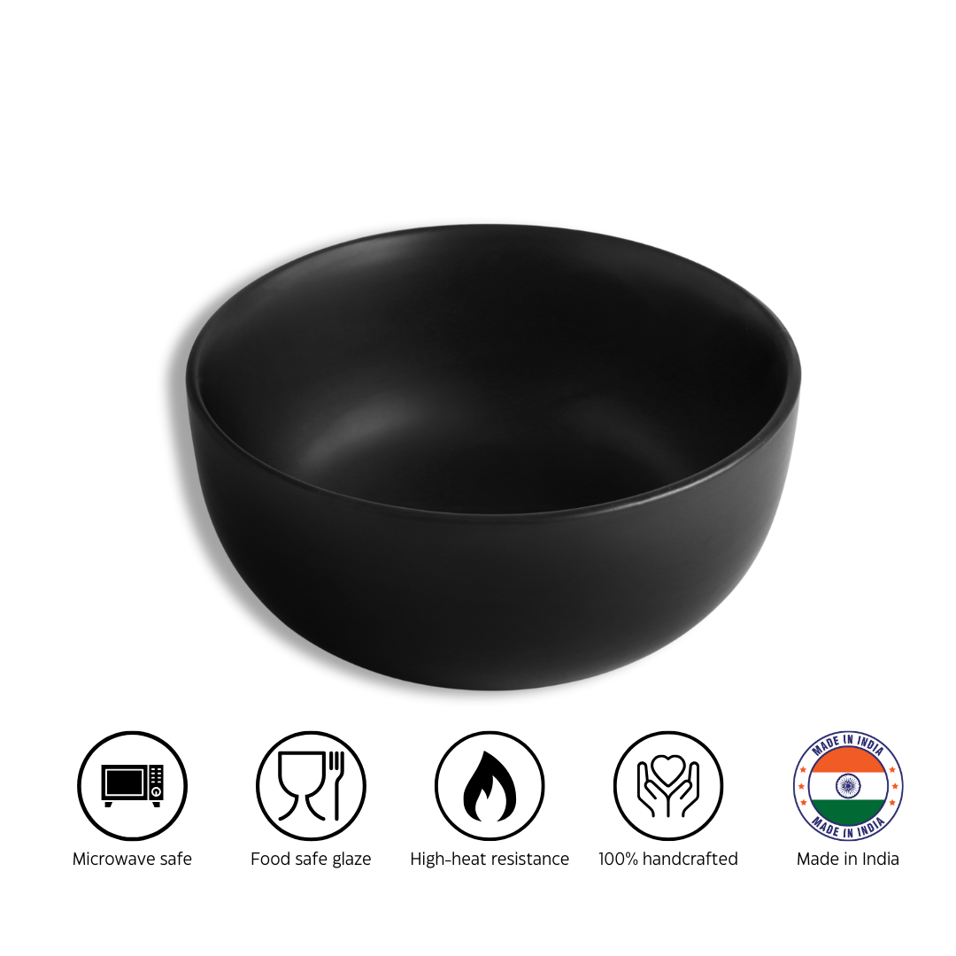 KLÉ Ceramics Serving Bowl | Ideal for Mixing and Serving | 1500ml | 01 Piece (Matte Black)