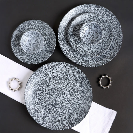 KLÉ Ceramics Essentials Dinner Set | 2 Dinner Plates, 2 Quarter Plates and 2 Bowls (225ml) | Microwave and Oven Safe - 100% Handmade. (Truffle Granite)