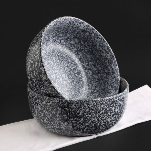 KLÉ Ceramics Serving Bowl | Set of 02 | Ideal for Mixing and Serving | 1500ml (Truffle Granite)