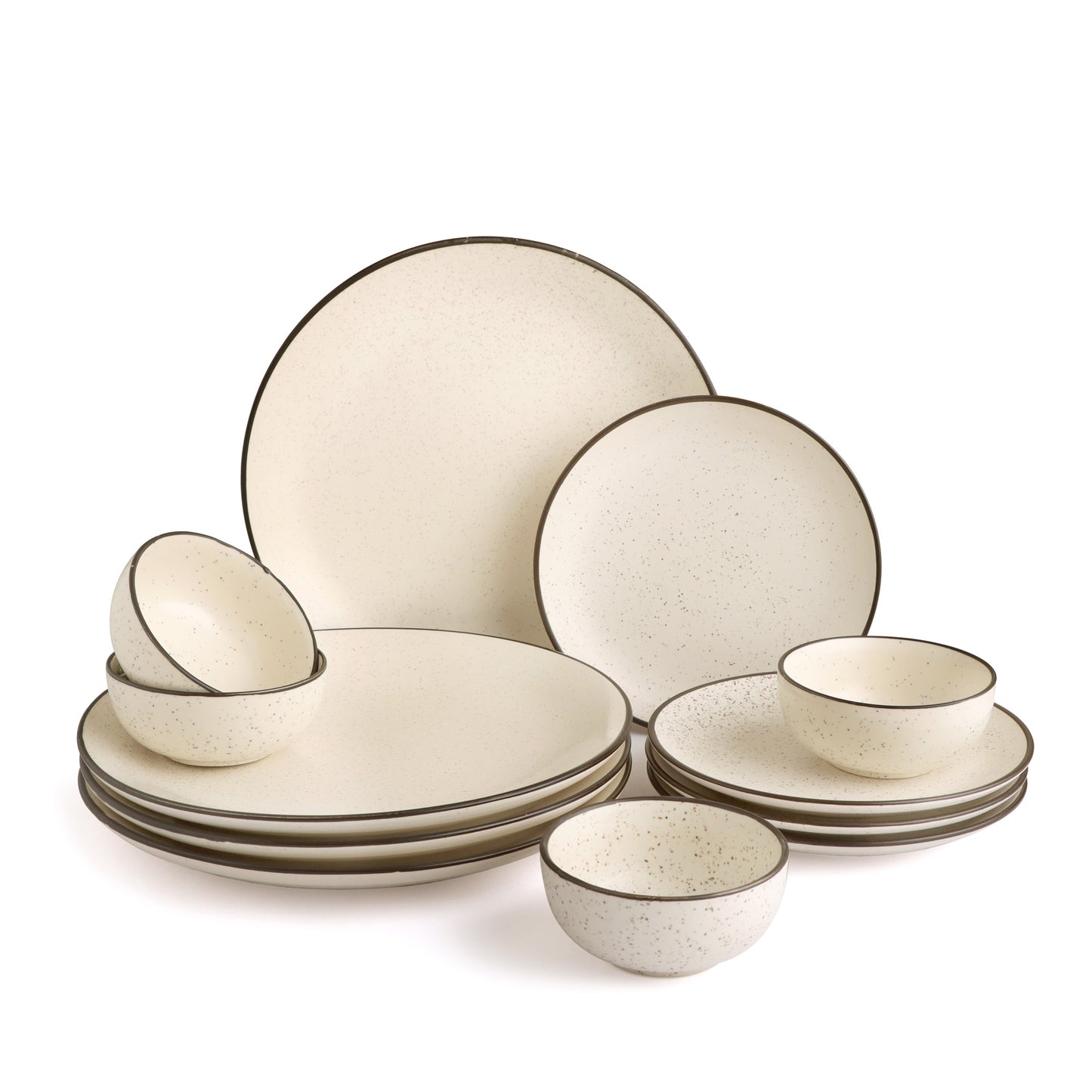 KLÉ Ceramics Family Dinner Set | 4 Dinner Plates, 4 Quarter Plates and 4 Bowls (225ml) | Microwave and Oven Safe - 100% Handmade. (Peppered White)