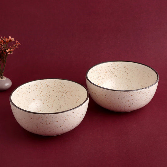 KLÉ Ceramics Soup Bowls | Set of 2 | Ideal for Soups and Cereals | 500 ml (Peppered White)