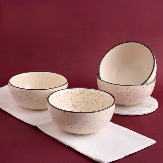 KLÉ Ceramics Soup Bowls | Set of 4 | Ideal for Soups and Cereals | 500 ml (Peppered White)